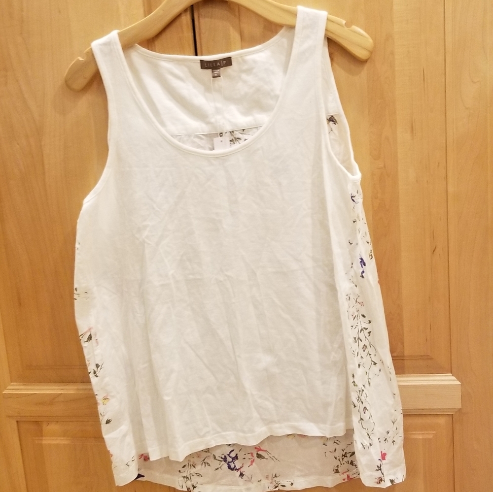 Lilla P Scoop Neck Tank Vint Floral White XL NWT
